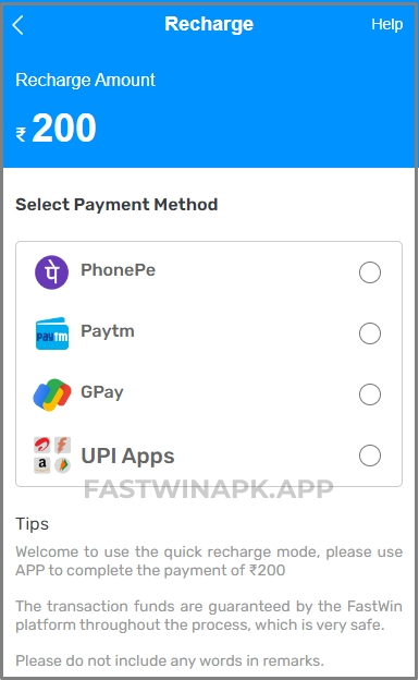Fastwin Recharge Options