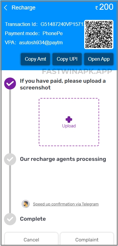 Fastwin Recharge Verification Page